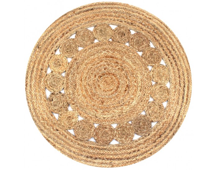 Sonata Плетен килим с дизайн, от юта, 90 см, кръгъл -