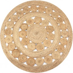 Sonata Плетен килим с дизайн, от юта, 120 см, кръгъл - Дневна