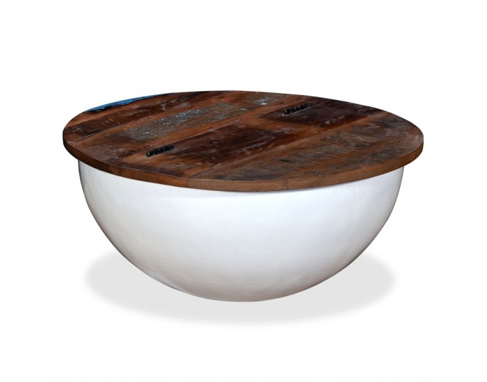 Sonata H Маса за кафе, регенерирано дърво масив, бяла, форма на купа