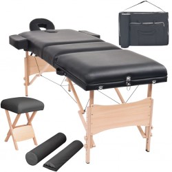 Sonata Сгъваема масажна кушетка с 3 зони, столче, 10 см пълнеж, черна - Оборудване за Масажно и Козметично студио