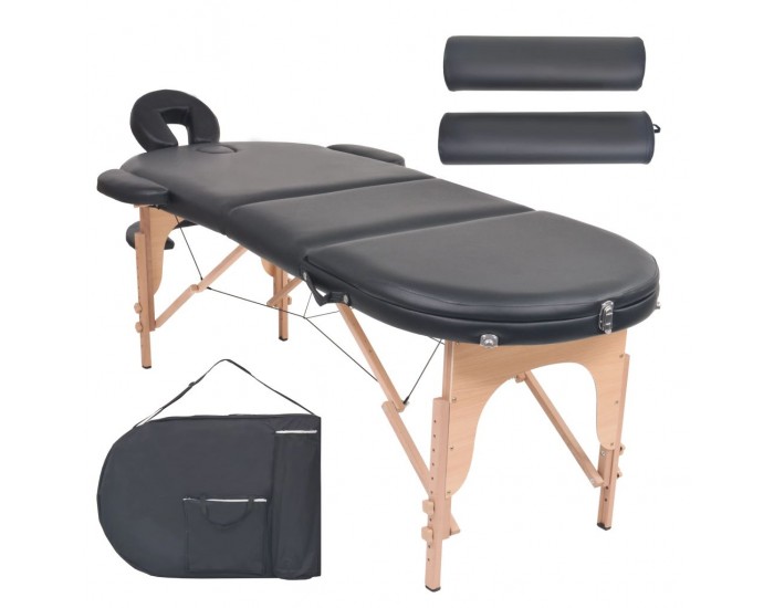 Sonata Сгъваема масажна маса, 10 см пълнеж, 2 овални болстера, черна -
