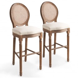Sonata Бар столове, 2 бр, лен, ратан, 48x52x123 см, кремавобели - Бар столове