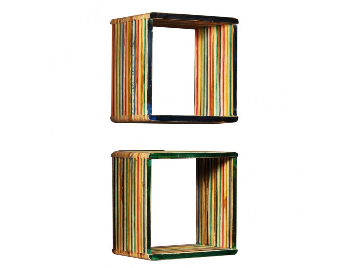 Sonata К-кт стенни рафтове, 3 бр, регенериран тик масив, многоцветен -