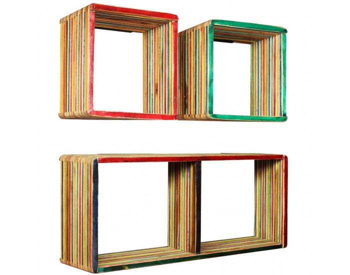 Sonata К-кт стенни рафтове, 3 бр, регенериран тик масив, многоцветен -