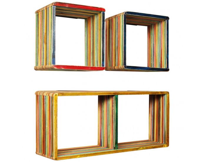 Sonata К-кт стенни рафтове, 3 бр, регенериран тик масив, многоцветен -