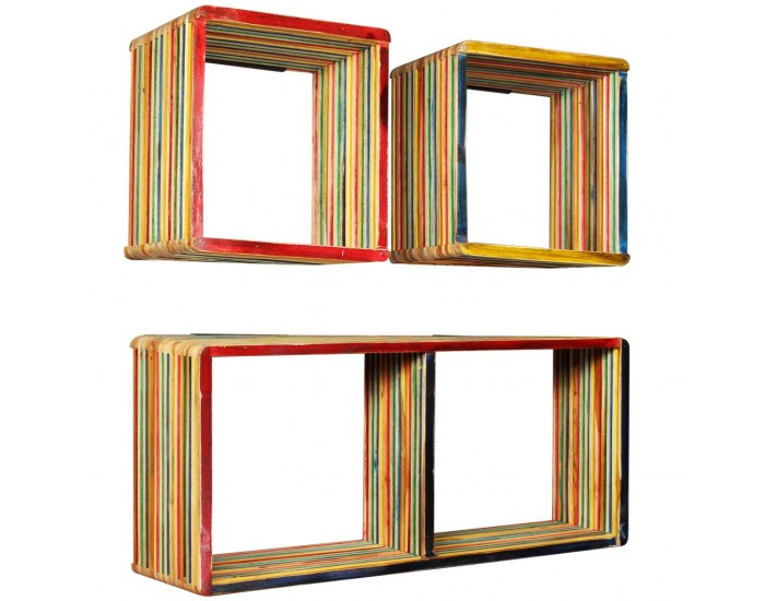 Sonata К-кт стенни рафтове, 3 бр, регенериран тик масив, многоцветен -