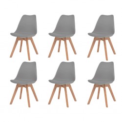 Sonata Трапезни столове, 6 бр, изкуствена кожа, масивно дърво, сиви - Трапезни столове
