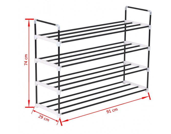 Sonata Стелаж за обувки с 4 рафта, метал и пластмаса, черен -