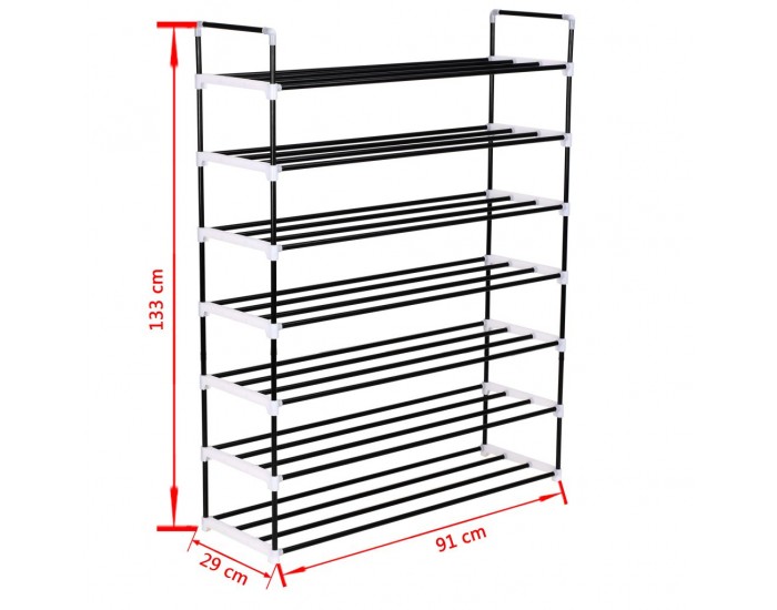 Sonata Стелаж за обувки със 7 рафта, метал и пластмаса, черен -