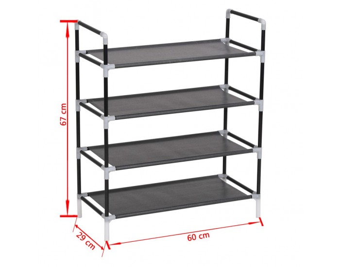 Sonata Стелаж за обувки с 4 рафта, метал и нетъкан текстил, черен -