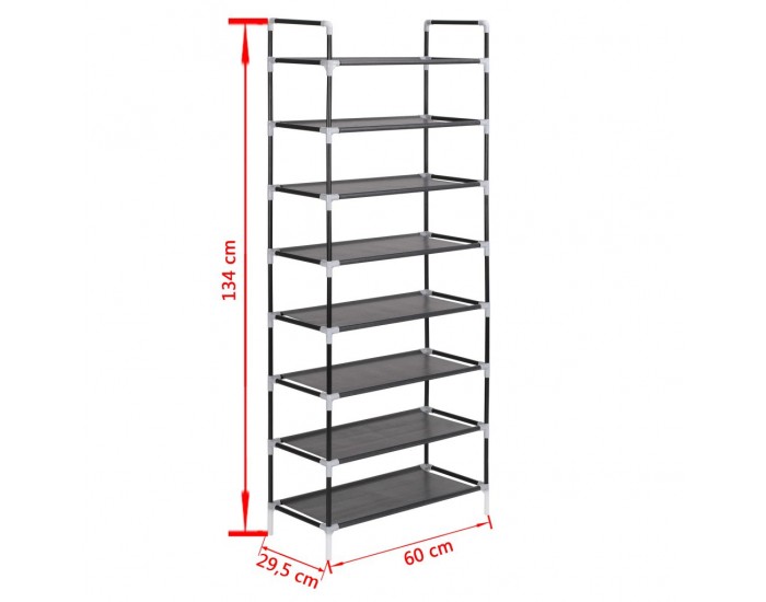Sonata Стелаж за обувки с 8 рафта, метал и нетъкан текстил, черен -