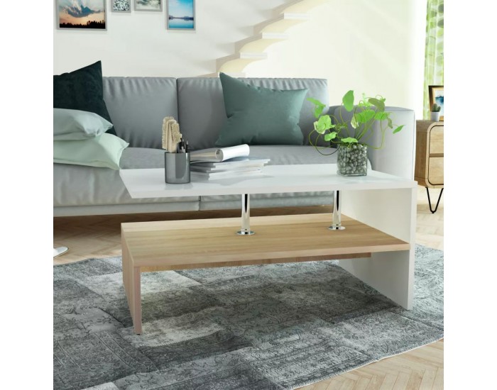 Sonata H Холна маса, инженерно дърво, 90x59x42 см, дъб и бял