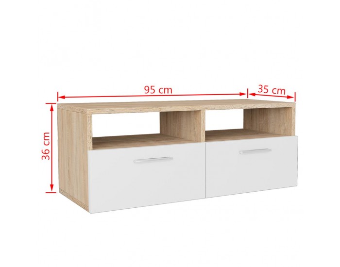 Sonata ТВ шкаф, ПДЧ, 95x35x36 см, дъб и бял -