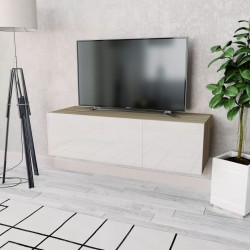 Sonata ТВ шкаф, ПДЧ, 120x40x34 см, силен гланц, бял и дъб - ТВ шкафове