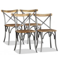 Sonata Трапезни столове, 4 бр, манго масив, кръстосан гръб стомана - Трапезни столове