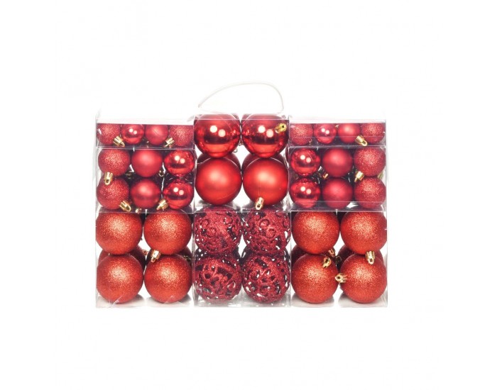 Sonata Комплект коледни топки от 100 части, 6 см, червени -