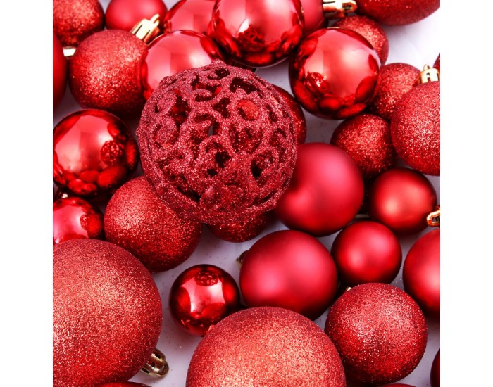 Sonata Комплект коледни топки от 100 части, 6 см, червени -
