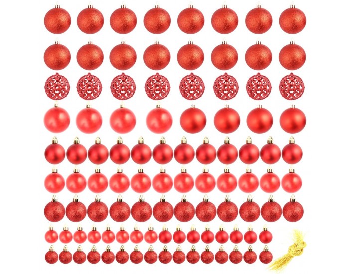 Sonata Комплект коледни топки от 100 части, 6 см, червени -