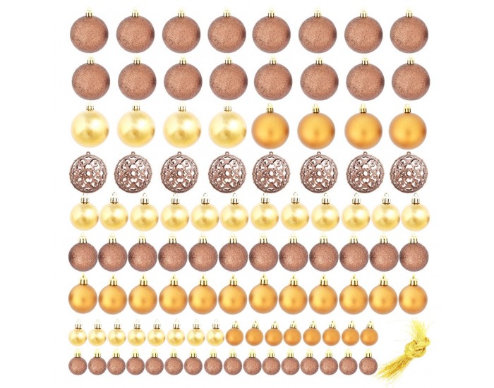 Sonata Комплект коледни топки от 100 части, 6 см, кафяво/бронз/злато -