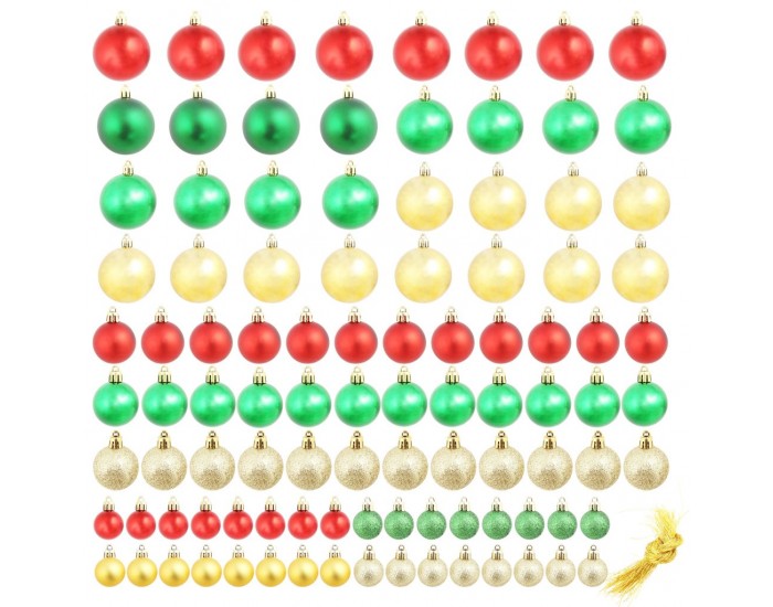 Sonata Комплект коледни топки от 100 части, 6 см, червени/злато/зелени -