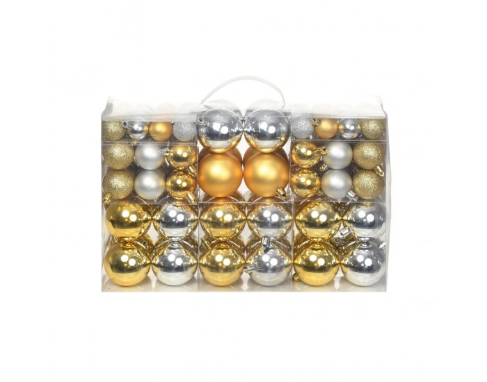 Sonata Комплект коледни топки от 100 части, 6 см, сребро/злато -