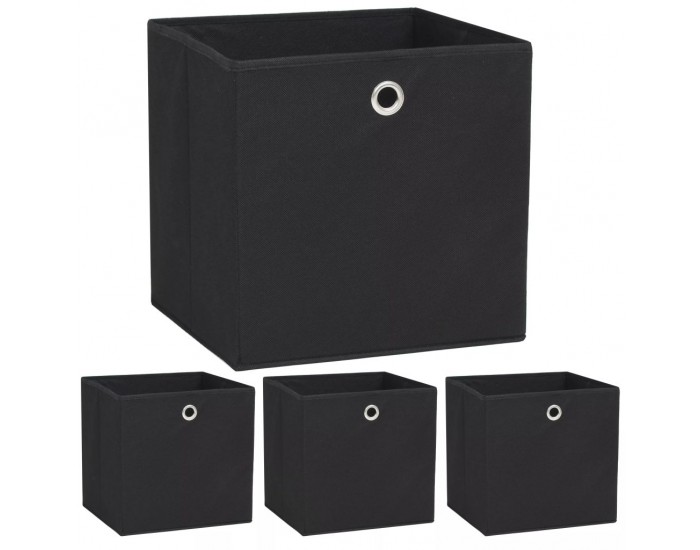 Sonata Кутии за съхранение, 4 бр, нетъкан текстил, 32x32x32 см, черни -
