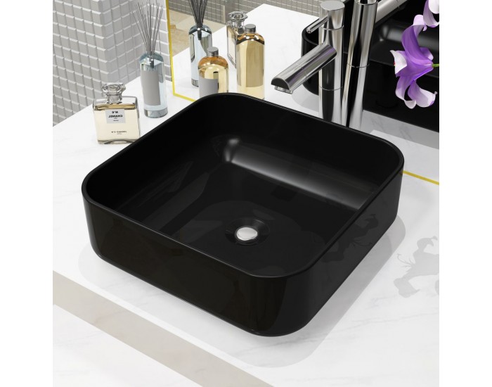 Sonata Керамична мивка, квадратна, черна, 38x38х13,5 см -