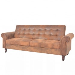 Sonata Разтегателен диван с подлакътници, изкуствен велур, кафяв - Мека мебел