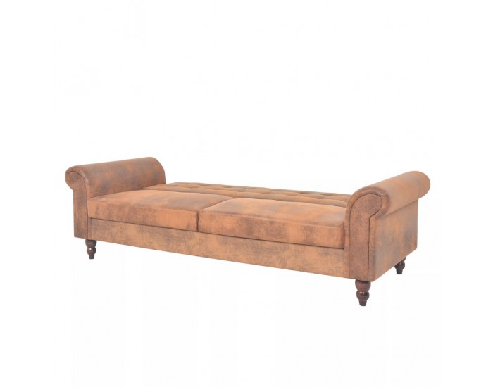 Sonata Разтегателен диван с подлакътници, изкуствен велур, кафяв -