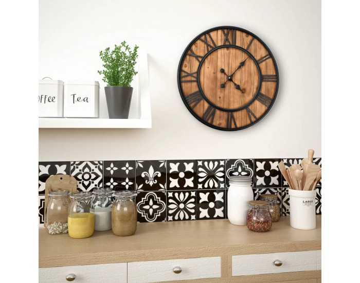 Sonata Винтидж стенен кварцов часовник, дърво и метал, 60 см, XXL -