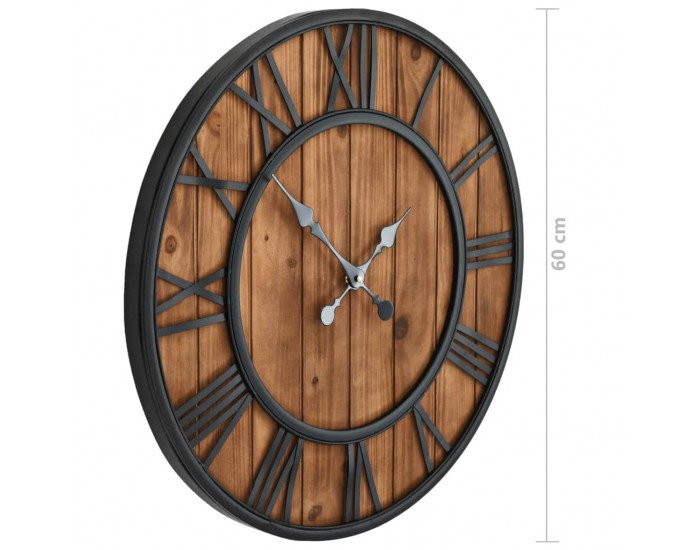 Sonata Винтидж стенен кварцов часовник, дърво и метал, 60 см, XXL -