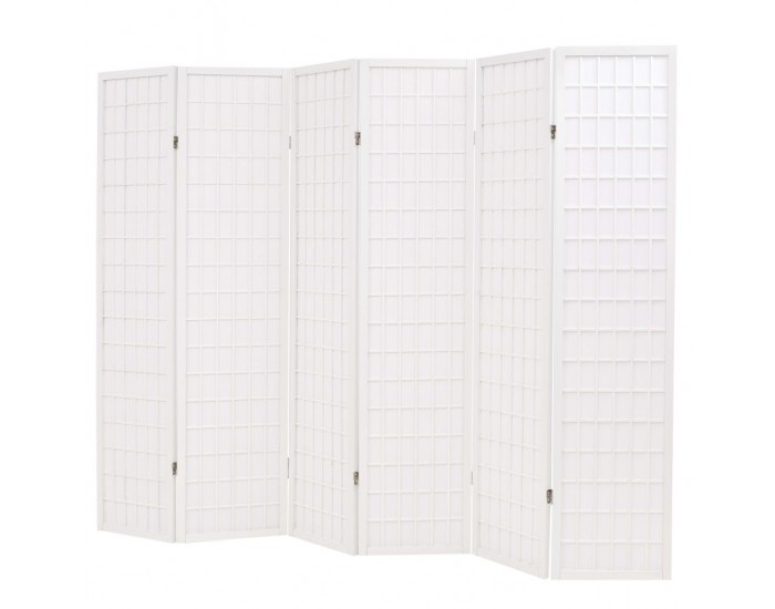 Sonata Параван за стая, 6 панела, японски стил, 240х170 cм, бял -