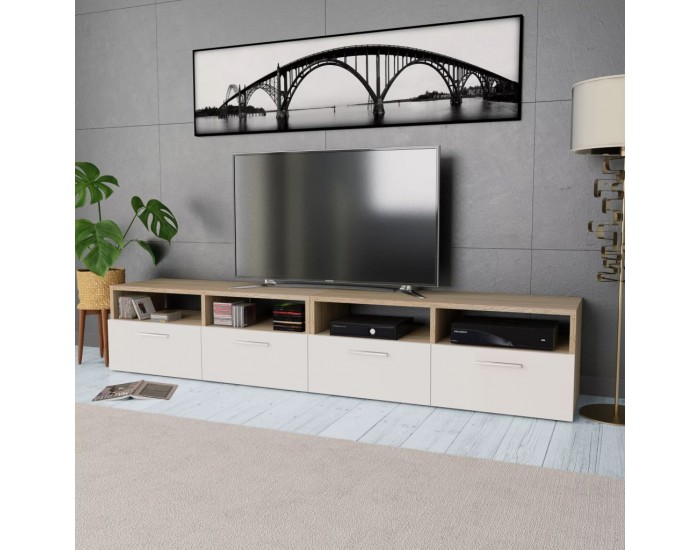 Sonata ТВ шкафове, 2 бр, ПДЧ, 95x35x36 см, цвят дъб и бяло -
