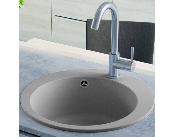 Sonata Гранитна кухненска мивка с едно корито, кръгла, сива -