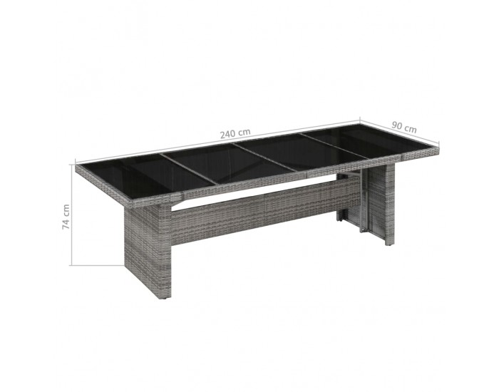 Sonata Градинска трапезна маса, полиратан и стъкло, 240x90x74 cм -