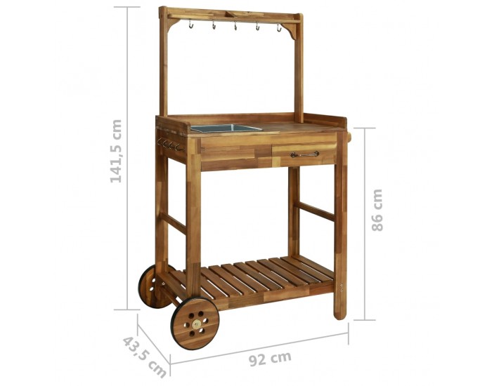 Sonata Количка за готвене на открито, акация масив, 92x43,5x141,5 cм -