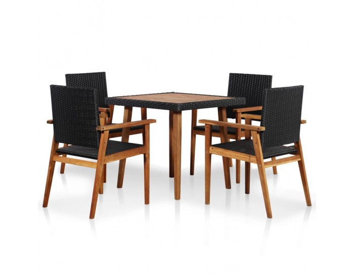 Sonata Градински трапезен комплект, 5 части, полиратан, черно-кафяв -