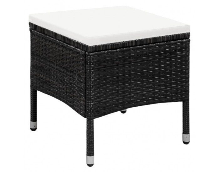 Sonata Външен стол с табуретка и възглавници, полиратан, черни -