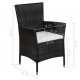 Sonata Външен стол с табуретка и възглавници, полиратан, черни -