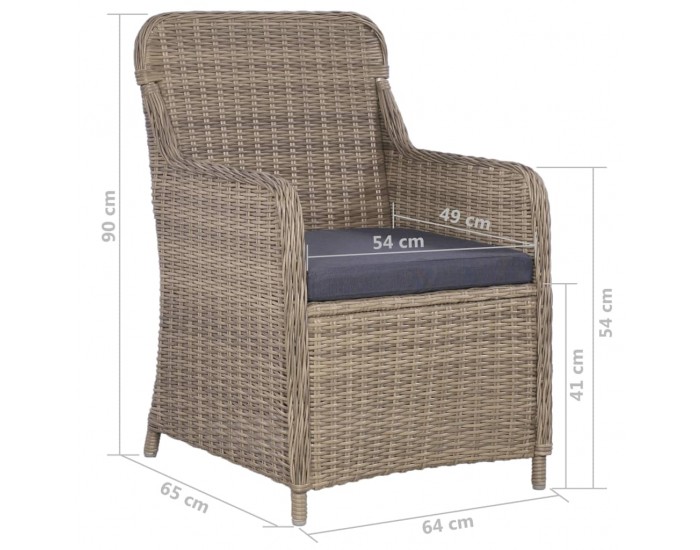 Sonata Външни столове с възглавници, 2 бр, полиратан, кафяви -