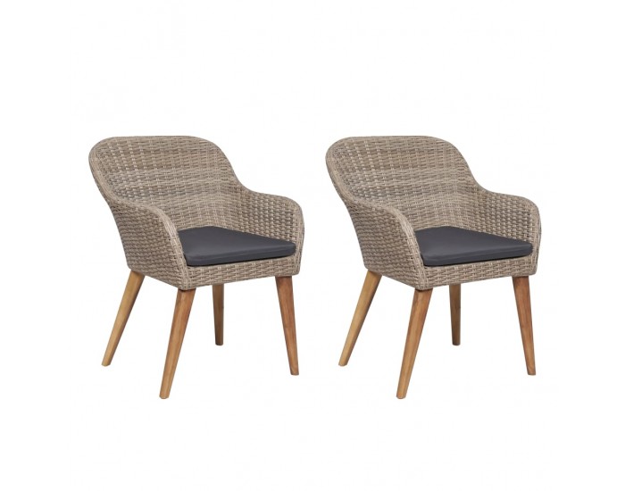 Sonata Външни столове с възглавници, 2 бр, полиратан, кафяви -