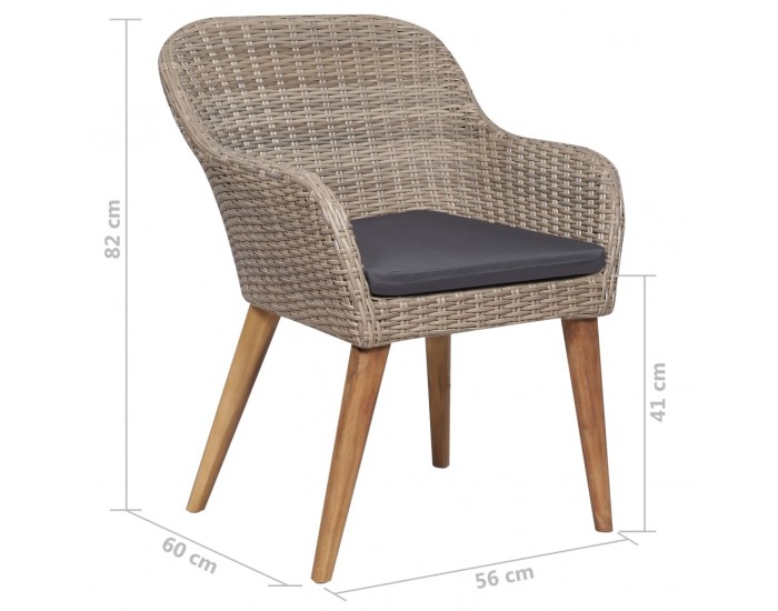 Sonata Външни столове с възглавници, 2 бр, полиратан, кафяви -