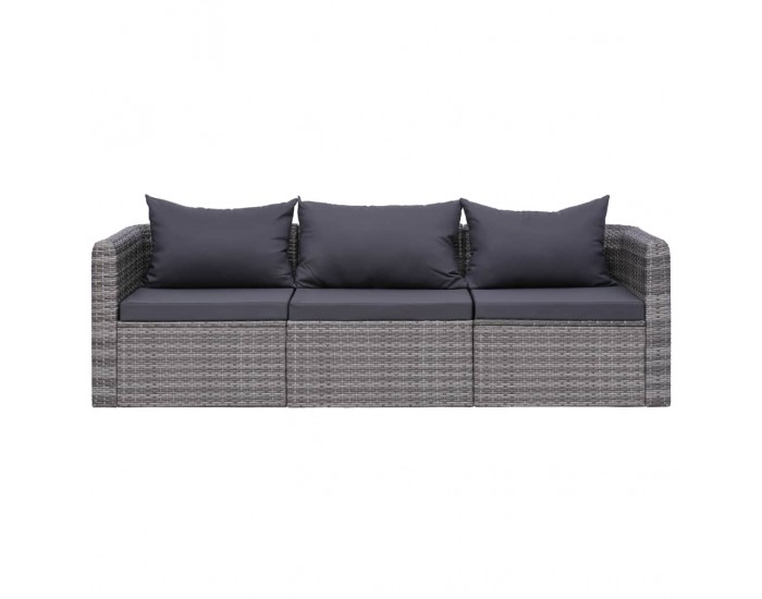 Sonata Градински комплект с възглавници, 3 части, сив, полиратан -