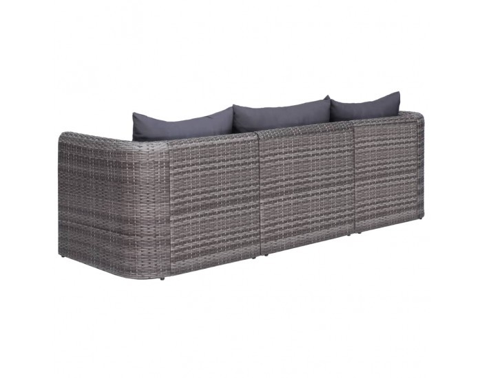 Sonata Градински комплект с възглавници, 3 части, сив, полиратан -