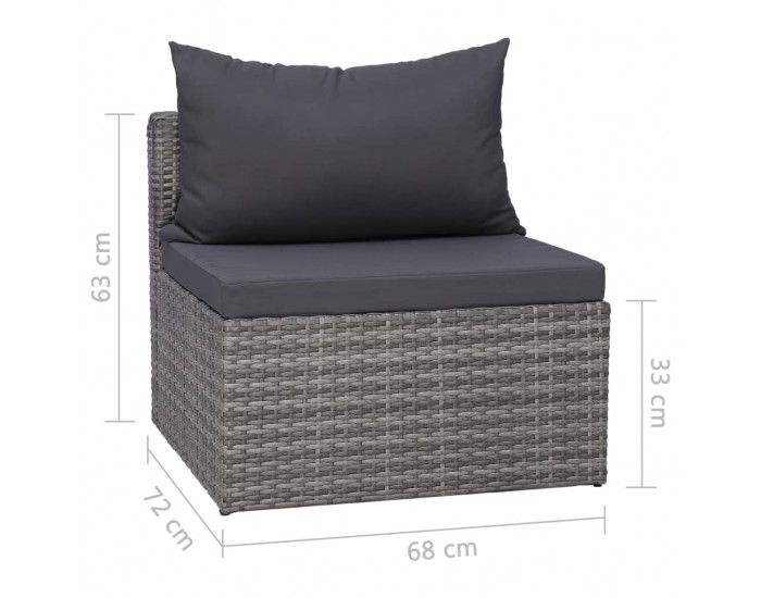Sonata Градински комплект с възглавници, 3 части, сив, полиратан -