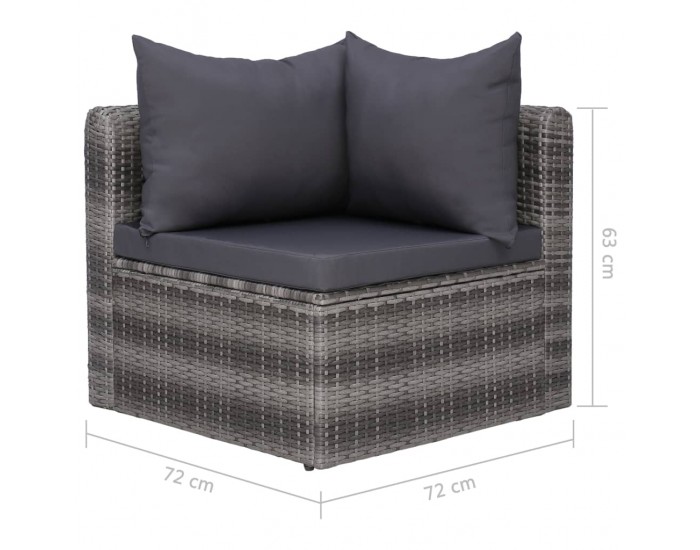 Sonata Градински комплект с възглавници, 3 части, сив, полиратан -