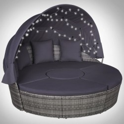 Sonata Градинска мека мебел с възглавници и LED 4 части полиратан сив - Градински Дивани и Пейки