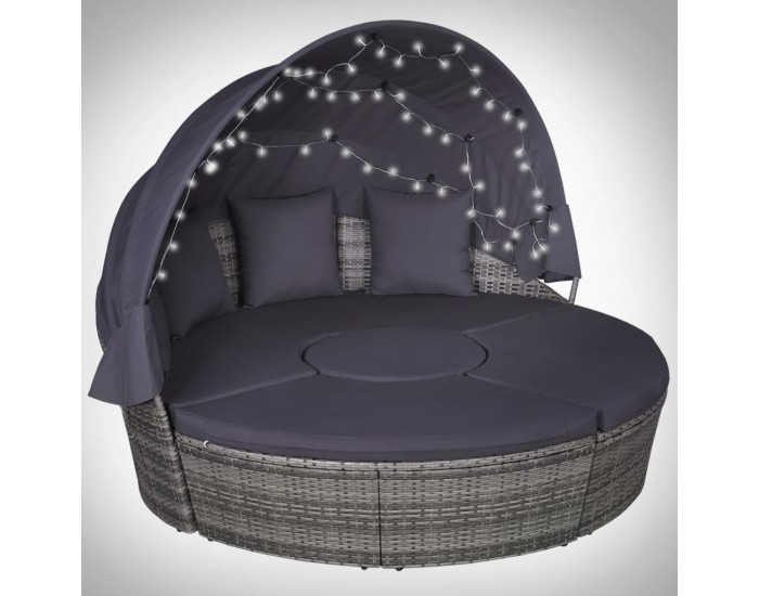 Sonata Градинска мека мебел с възглавници и LED 4 части полиратан сив -