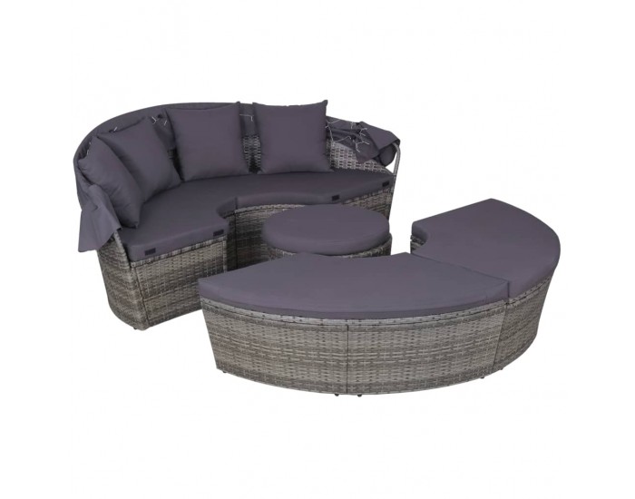 Sonata Градинска мека мебел с възглавници и LED 4 части полиратан сив -