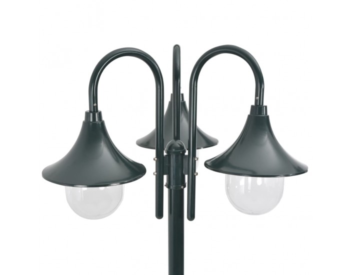 Sonata Градински стълб, E27, 220 см, алуминий, 3 фенера, тъмнозелен -